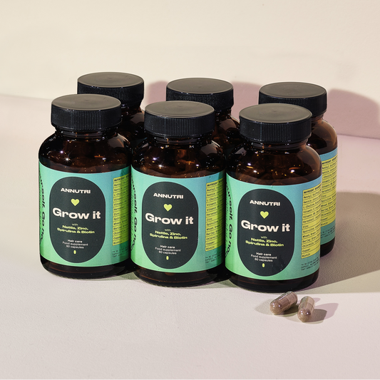 Annutri Supplement Bottles labeled 'Grow it' on a light background