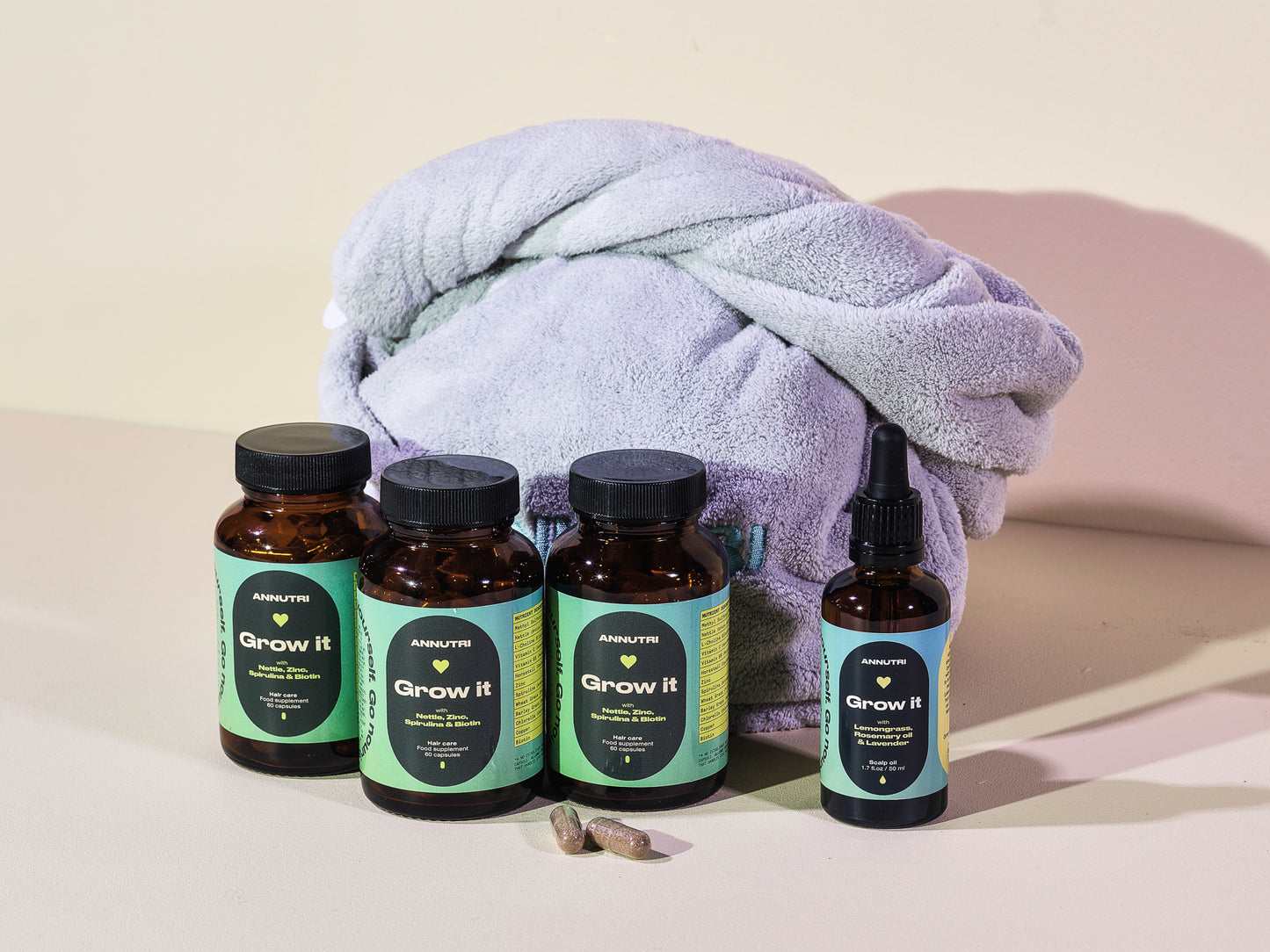 Grow it Ultimate hair bundle - 3 Months Hair supplements + Scalp oil + FREE €11 Microfibre hair towel