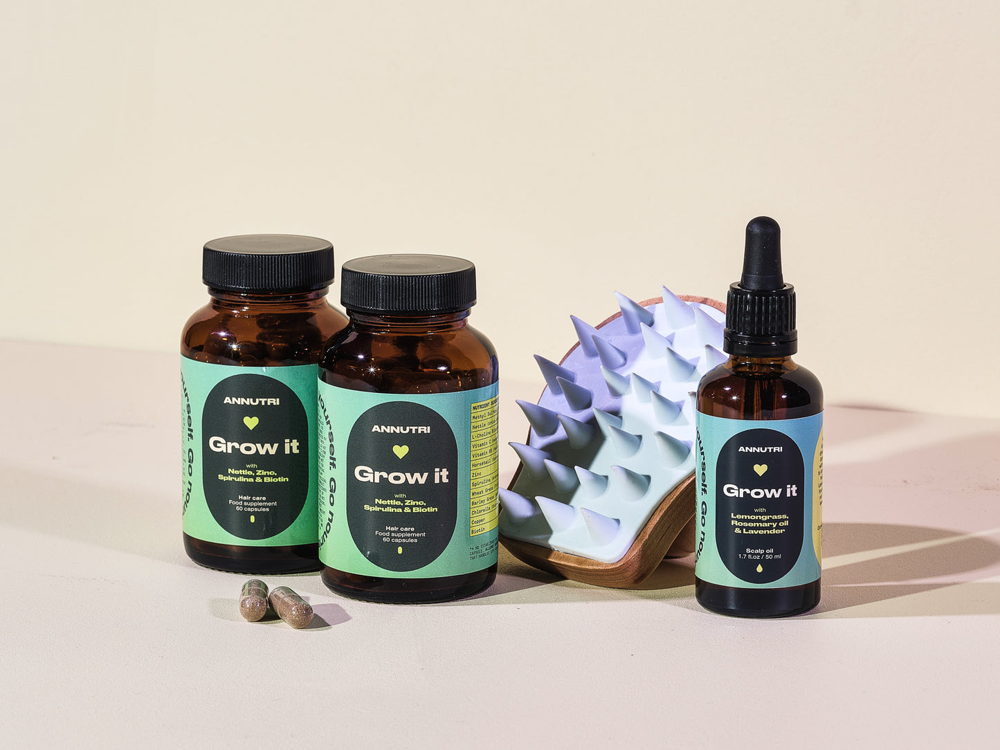 Grow it Haircare pack - 2 Months of Grow it supplements, Scalp oil + FREE Scalp brush