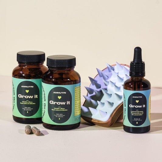 Grow it Haircare pack - 2 Months of Grow it supplements, Scalp oil + FREE Scalp brush