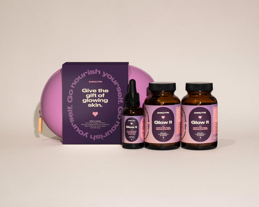 Annutri Glow it Gift Set - 2 × Glow It supplements + Facial Glow Oil + premium cosmetic bag
