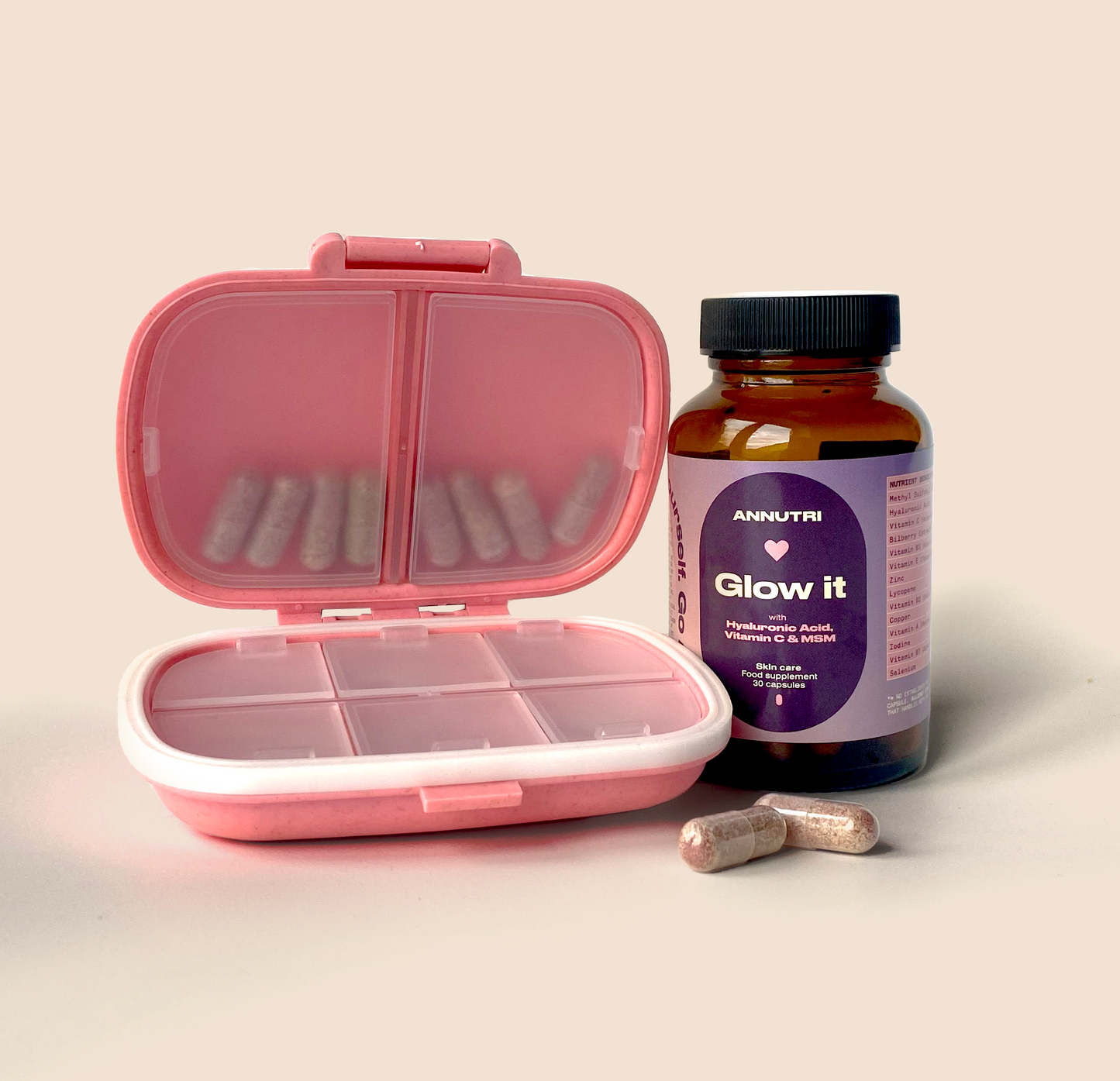 Pink / Green ANNUTRI Supplement Organiser – Grow, Glow & Go