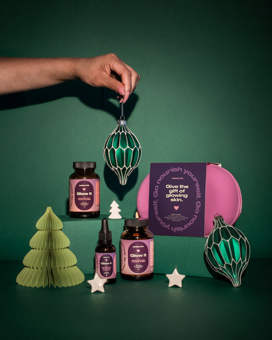 Annutri Glow it Gift Set - 2 × Glow It supplements + Facial Glow Oil + premium cosmetic bag