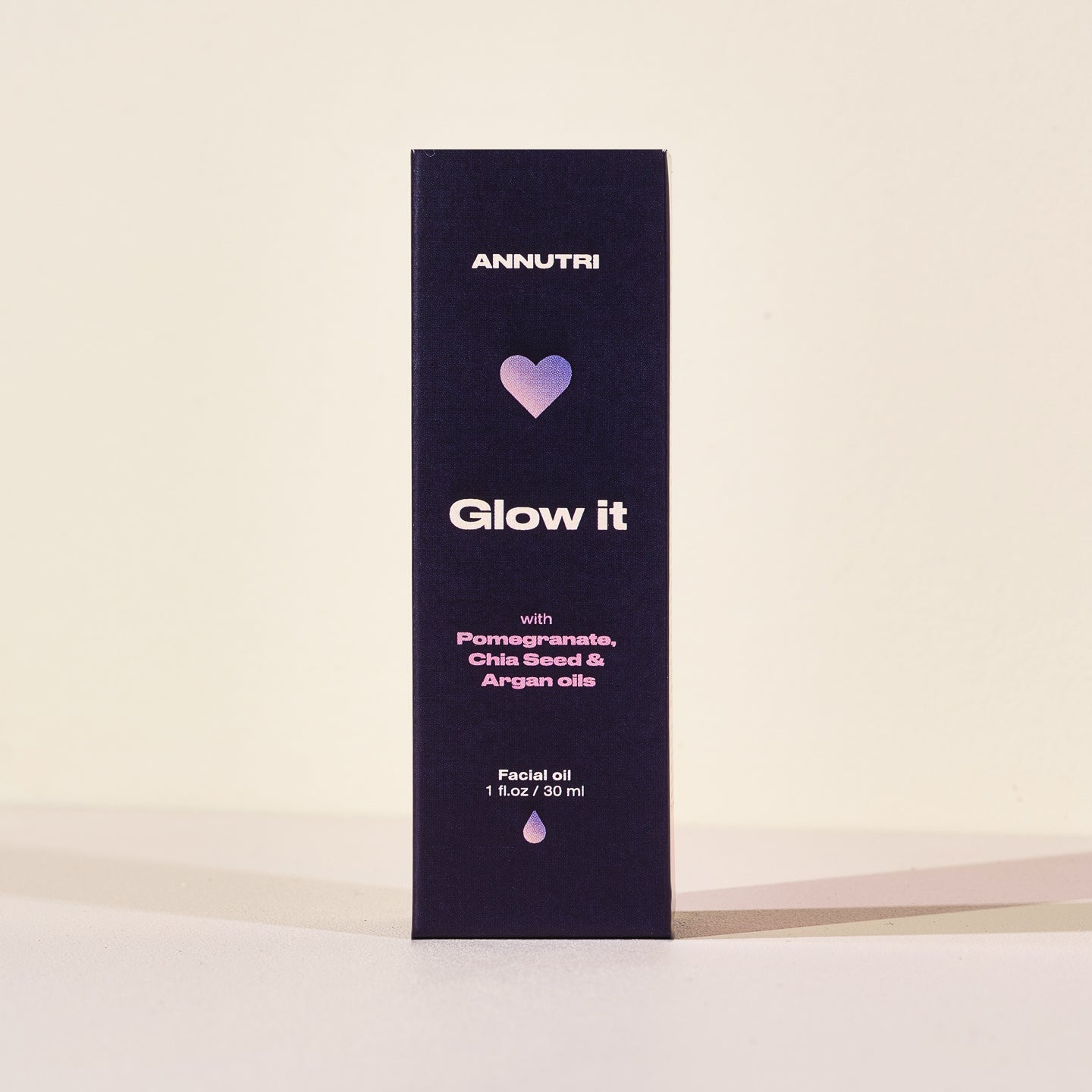 Product packaging for 'Glow it' by ANNUTI on a light beige background